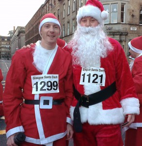 Me and Paul at the start of the 2012 Glasgow Santa Dash